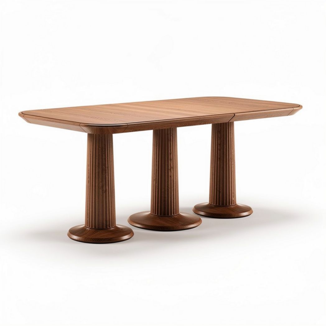 Eettafel van eikenhout met drie zuilen 180 x 90 x 75cm bruin