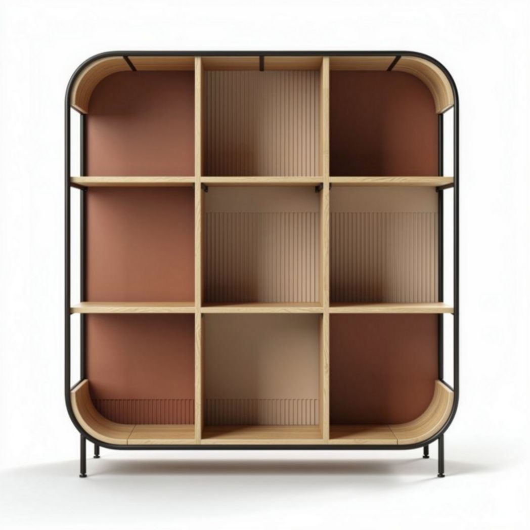 Open boekenkast van hout en metaal in 100 x 40 x 180cm met 9 vakken
