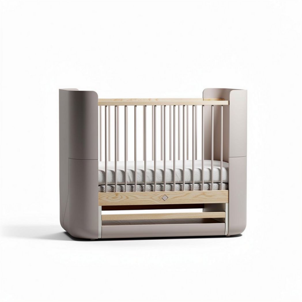 Houten wieg met massief eiken en zachte beige afwerking 120 x 70 x 90cm