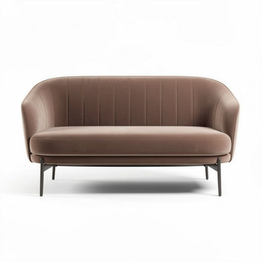 Sofa in bruin fluweel met metalen poten 130 x 75 x 70cm