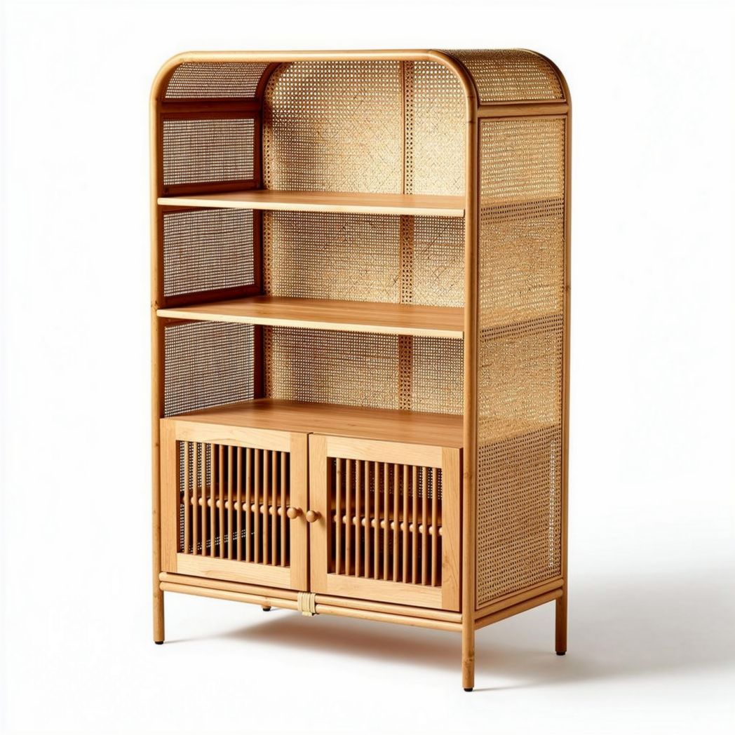 Rieten kast met drie planken en twee deurtjes 80 x 40 x 120cm