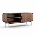 Lage houten tv-kast met gegroefde deur en metalen onderstel 120 x 40 x 50cm