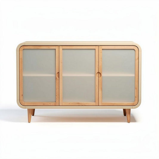 Dressoir van licht hout met glazen deuren 90 x 40 x 70cm