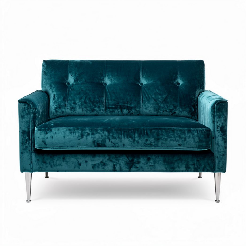 Fluweel bankje in turquoise met metalen poten 150 x 80 x 75cm