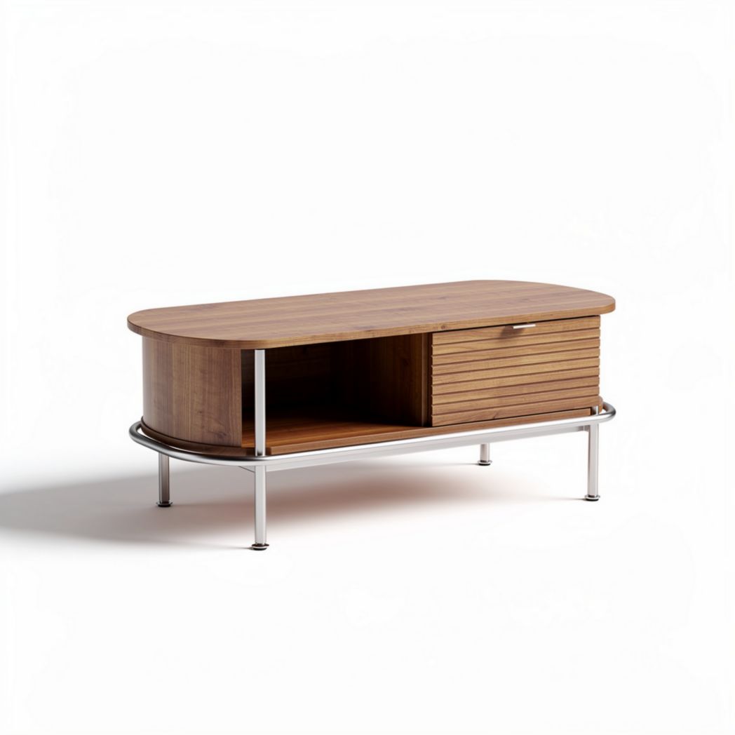 Salontafel van hout en metaal met opbergruimte 120 x 60 x 45cm